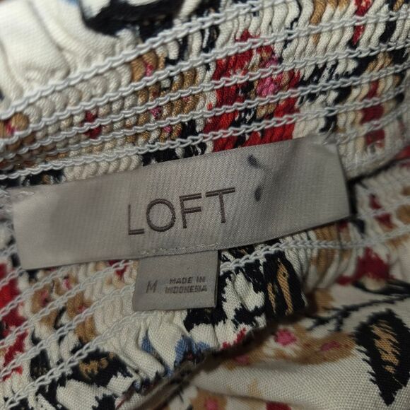 Loft Floral Mock Neck Boho Blouse Top Size Medium - Picture 7 of 8